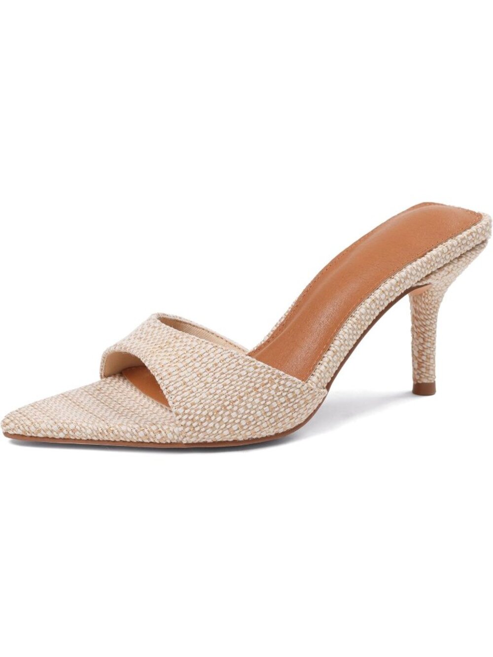 Women's Woven Mules Kitten Heels Pointed Open Peep Toe High Heels Backless Heels